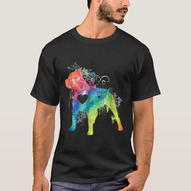 T-shirt Aquarelle Pitbull Love Zen Pit Bull Tee - shirt (Devant)