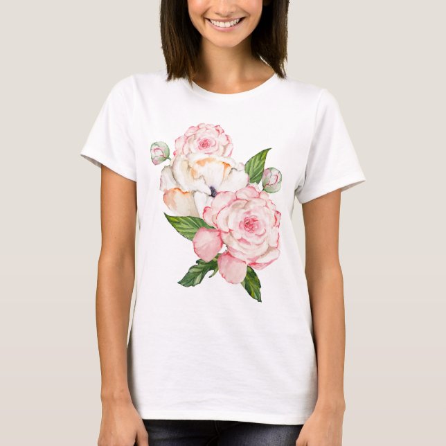 T-shirt Aquarelle pivoine en couleurs tendres (Devant)