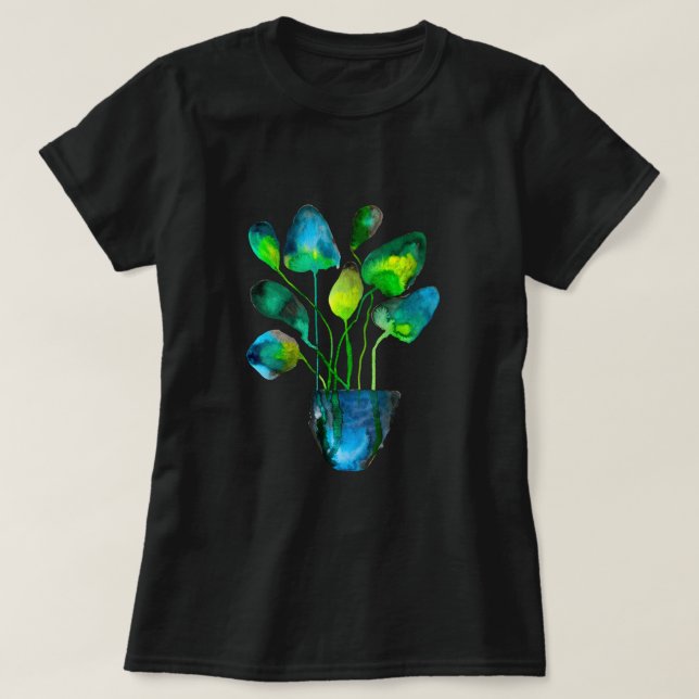 T-shirt Aquarelle plante art vert et bleu abstrait (Design devant)