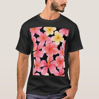 T-shirt Aquarelle Plumeria Hibiscus Fleurs Motif