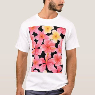T-shirt Aquarelle Plumeria Hibiscus Fleurs Motif