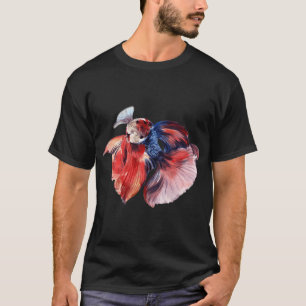 T-shirt Aquarelle poisson combattant bleu-rouge