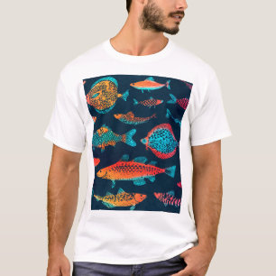 T-shirt Aquarelle Poissons : Bleu Profond Sans Mer