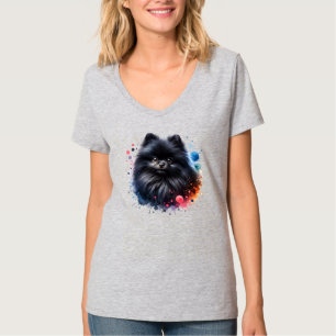 T-shirt Aquarelle poméranienne noire