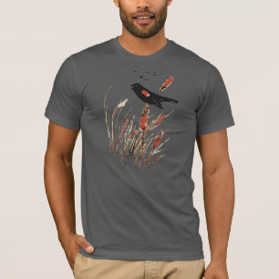 T-shirt Aquarelle Red Wing Blackbird Oiseau Art de la natu