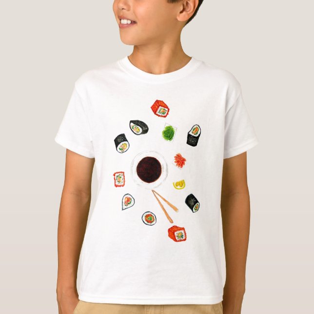 T-shirt Aquarelle réglée de sushi (Devant)