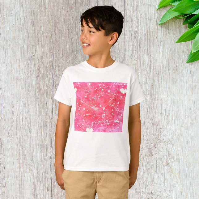 T-shirt Aquarelle romantique Coeurs et flèches roses Motif (Créateur téléchargé)