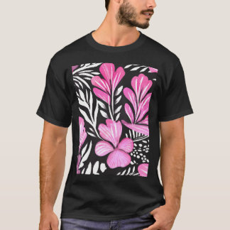 T-shirt Aquarelle Rose Chaud Motif Avec Couleurs Noires