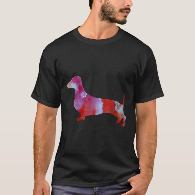 T-shirt Aquarelle rose Dachshund (Devant)
