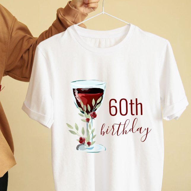 T-shirt Aquarelle Rose de vin rouge 60e anniversaire (Créateur téléchargé)