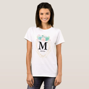 T-shirt Aquarelle rose et vert moderne Succulents Monogram
