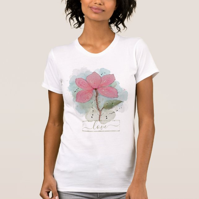 T-shirt Aquarelle rose Fleur Love (Devant)