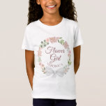T-Shirt Aquarelle rose Floral Wreath Flower Mariage fille<br><div class="desc">Ce t-shirt mignon est conçu comme un cadeau ou une faveur pour votre fille mariage. Le design comporte une couronne de roses aquarellés à la main et des fleurs dans les tons rose-fusée et mauve avec le texte du script lisant "Flower Girl" et un endroit pour son nom. Une façon...</div>