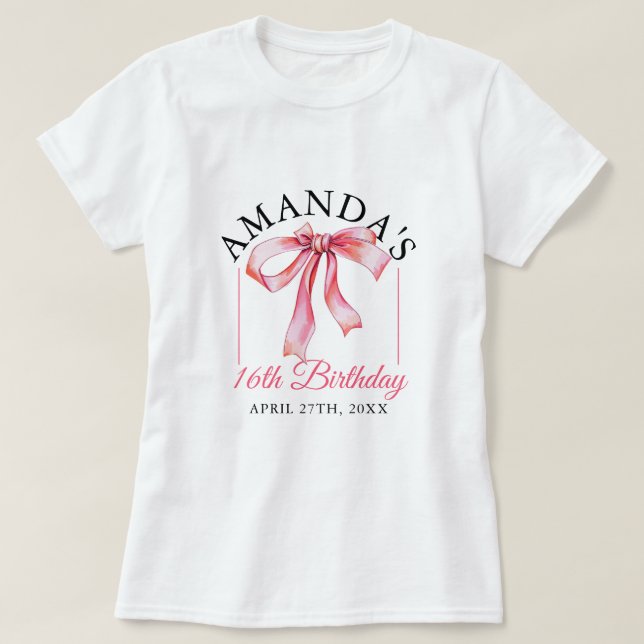 T-shirt Aquarelle rose Flow Ribbon Sweet 16 Anniversaire (Design devant)