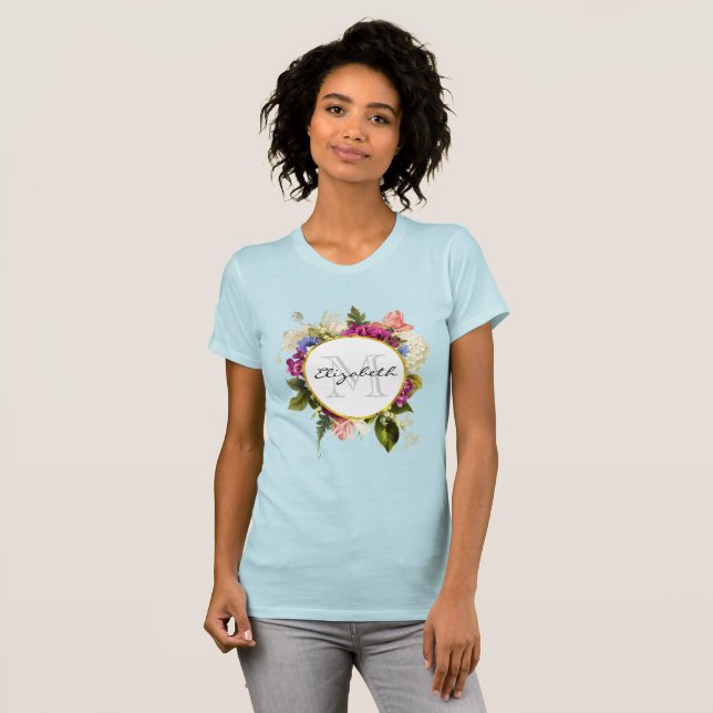 T-shirt Aquarelle rose moderne Bouquet floral Monogramme (Devant entier)