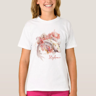 T-shirt Aquarelle rose or Koi poisson floral personnalisé