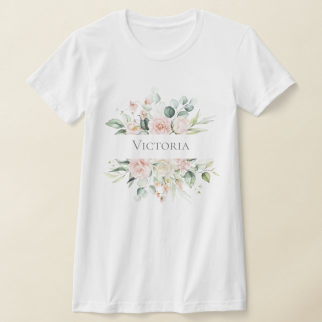 T-shirt Aquarelle rose rose personnalisée Nom floral  (Poser)