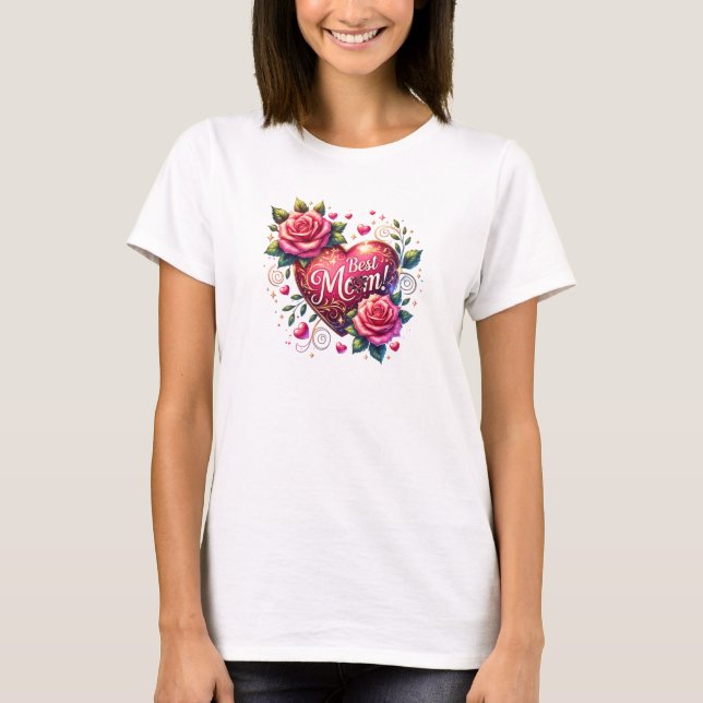 T-shirt Aquarelle rose roses couronne coeur rouge Meilleur (Devant)
