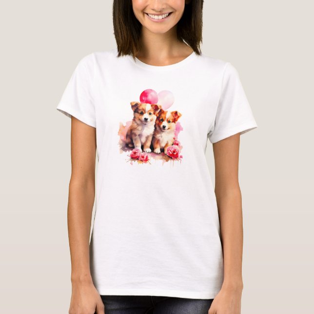 T-shirt Aquarelle Rosy Puppy Love (Devant)