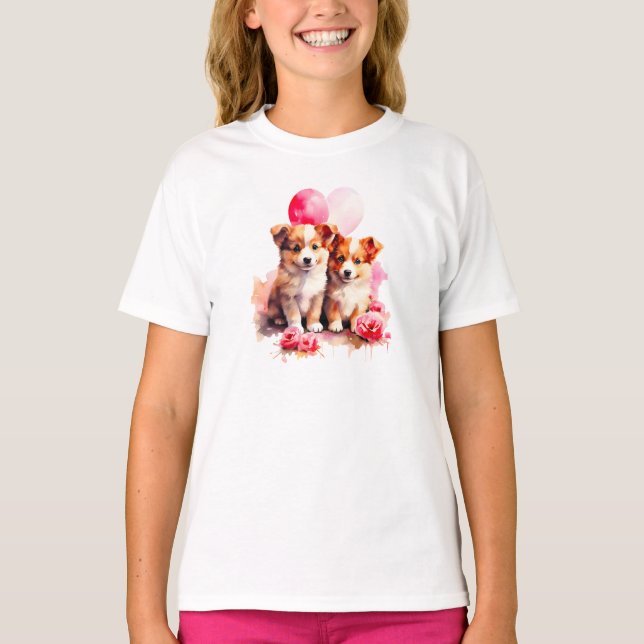 T-shirt Aquarelle Rosy Puppy Love (Devant)