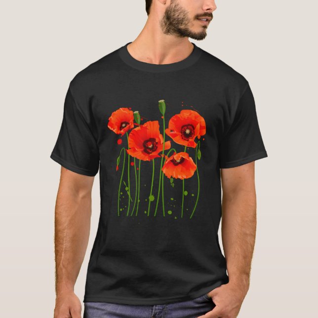 T-shirt Aquarelle Rouge Fleur de Pavot Plantes de jardinag (Devant)