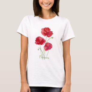 T-shirt Aquarelle Rouge Pavot Fleur Floral Peinture