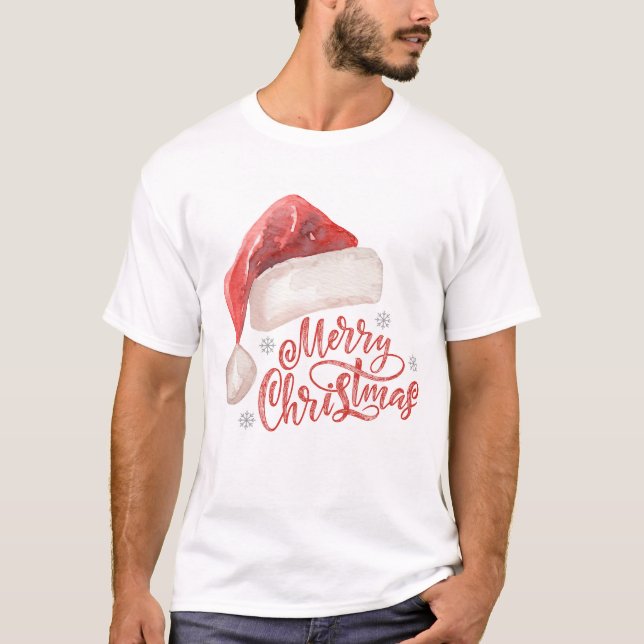 T-shirt Aquarelle Santa Chapeau "Joyeux Noël" Design (Devant)
