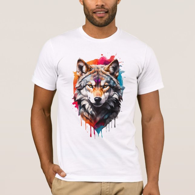 T-shirt Aquarelle sauvage et artistique Splash Art Wolf (Devant)