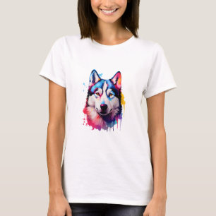 T-shirt Aquarelle Sibérienne Husky Art coloré