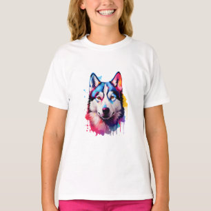 T-shirt Aquarelle Sibérienne Husky Art coloré