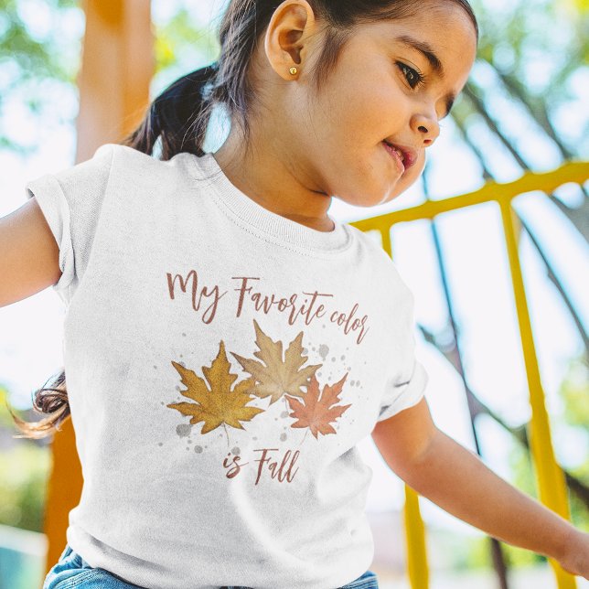 T-Shirt Aquarelle simple Automne Feuillage Feuilles ("My favorite color is Fall" T-shirt with watercolor fall foliage and calligraphy script. )
