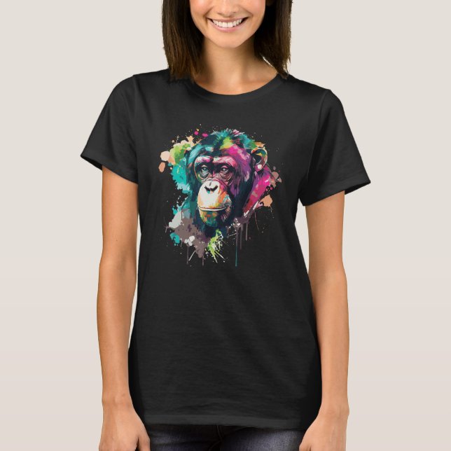 T-shirt Aquarelle Singe Chimpanzé Faune colorée (Devant)