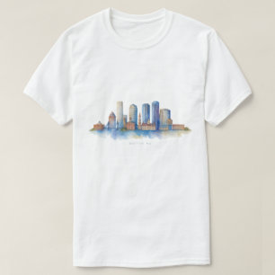 T-shirt Aquarelle Skyline de Boston City   MA Boston moder