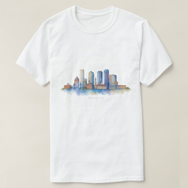 T-shirt Aquarelle Skyline de Boston City | MA Boston moder (Design devant)