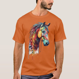 T-shirt Aquarelle Tête de Cheval Arc-en-Ciel