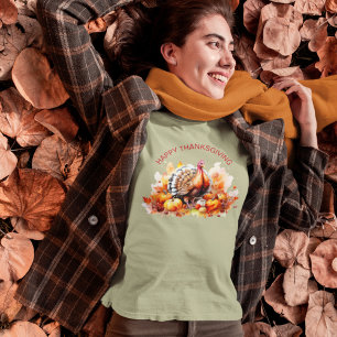T-shirt Aquarelle Thanksgiving Turquie et Citrouilles
