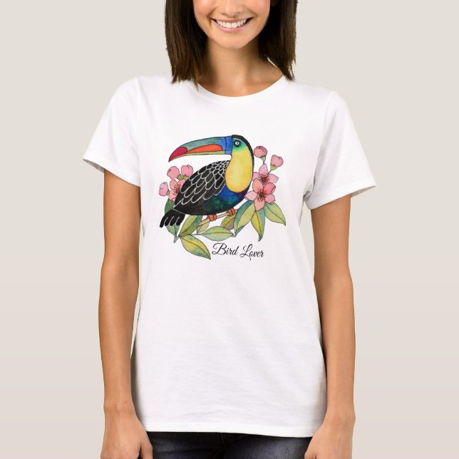 T-shirt Aquarelle Toucan Bird Avec Fleurs (Devant)
