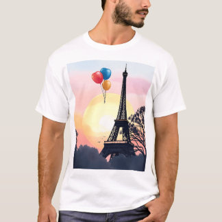 T-shirt Aquarelle Tour Eiffel avec Ballons