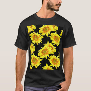 T-shirt Aquarelle tournesol noir sans couture Motif