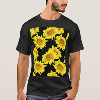 T-shirt Aquarelle tournesol noir sans couture Motif