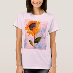 T-shirt Aquarelle Tournesol Rose peinture or