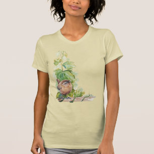 T-shirt Aquarelle Troglodyte Oiseau Vignoble Raisins Feuil