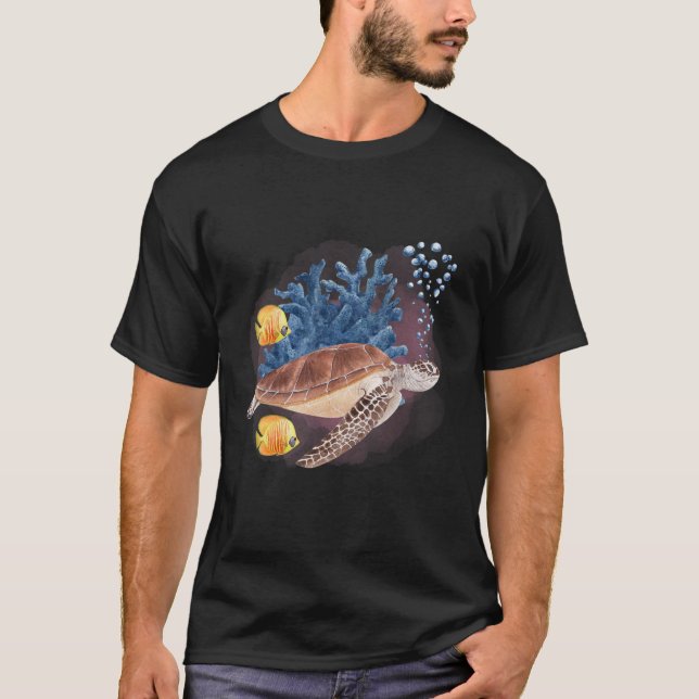 T-shirt Aquarelle Turtle Deep Ocean Créatures et Rift Li (Devant)