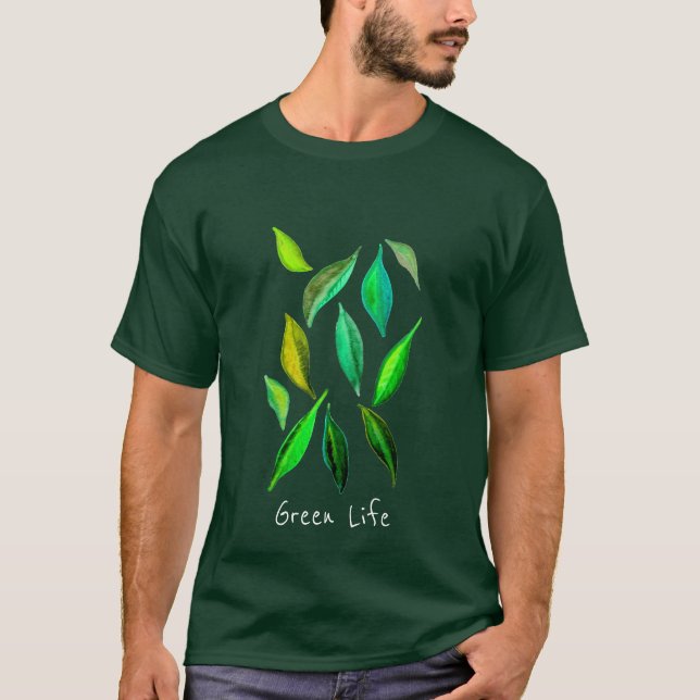 T-shirt Aquarelle verte Feuille éco de l'environnement (Devant)
