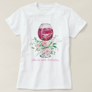 T-shirt Aquarelle Vin Verre Floral Anniversaire