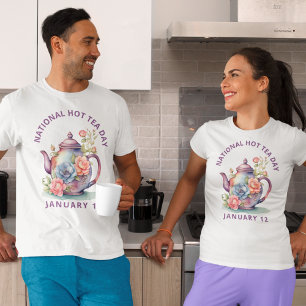 T-shirt Aquarelle vintage théière Florale Thé chaud nation