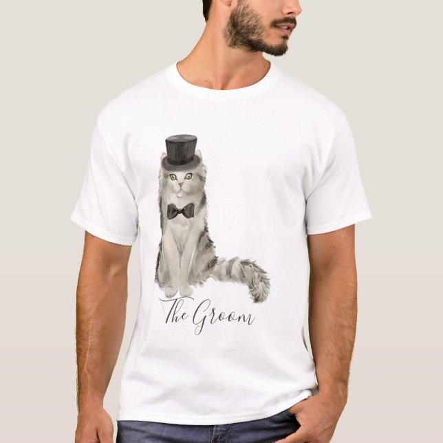 T-shirt Aquarelle Whimsical Floral Groom Chat (Devant)