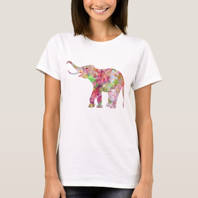 T-shirt Aquarelles colorées Eléphant floral (Devant)