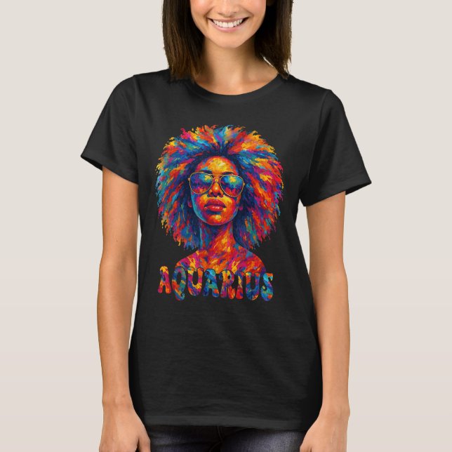 T-shirt Aquarius Queen Afro Art African American Women Zod (Devant)
