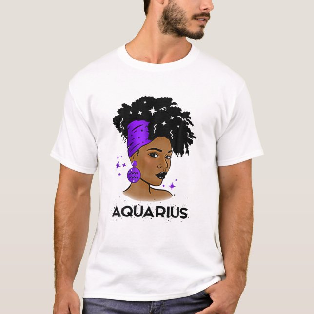 T-shirt Aquarius Queen Afro Melanin Girl Anniversaire Cade (Devant)